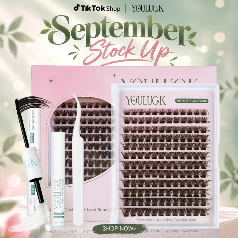 YOULUCK Brown Enchantress Cluster Lashes Kit - DIY Individual Lashes, Soft Natural Eyelash Enhancing Set with Ultra-Thin Band, Lightweight Accessories Kit Including Adhesive, Remover & Tweezer for At-Home Application