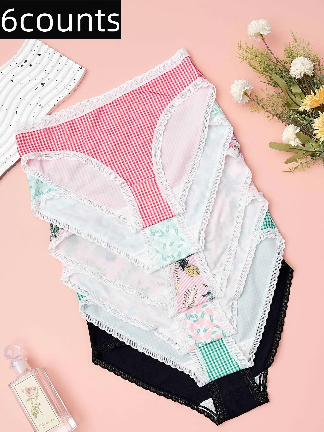 Women's Floral & Plaid Print Panty, Soft Comfy Breathable Knicker for Daily Wear, Underwear for All Seasons, Fashion Comfy Underwear, Casual Soft Panties, Fitted Panties