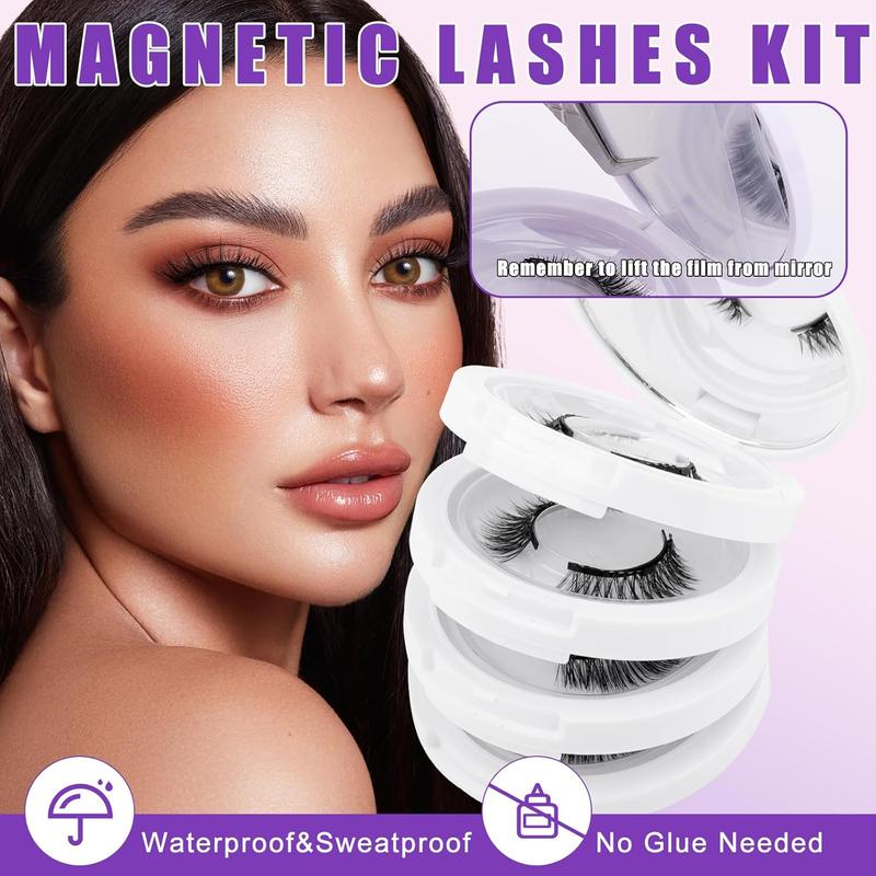 (Please Check Quantity) Soft Magnetic Eyelashes Natural Look Kit No Glue Needed Reusable False Lashes Comfortable Fit Easy Wear Remove for Home Use Youth Makeup Cosmetic