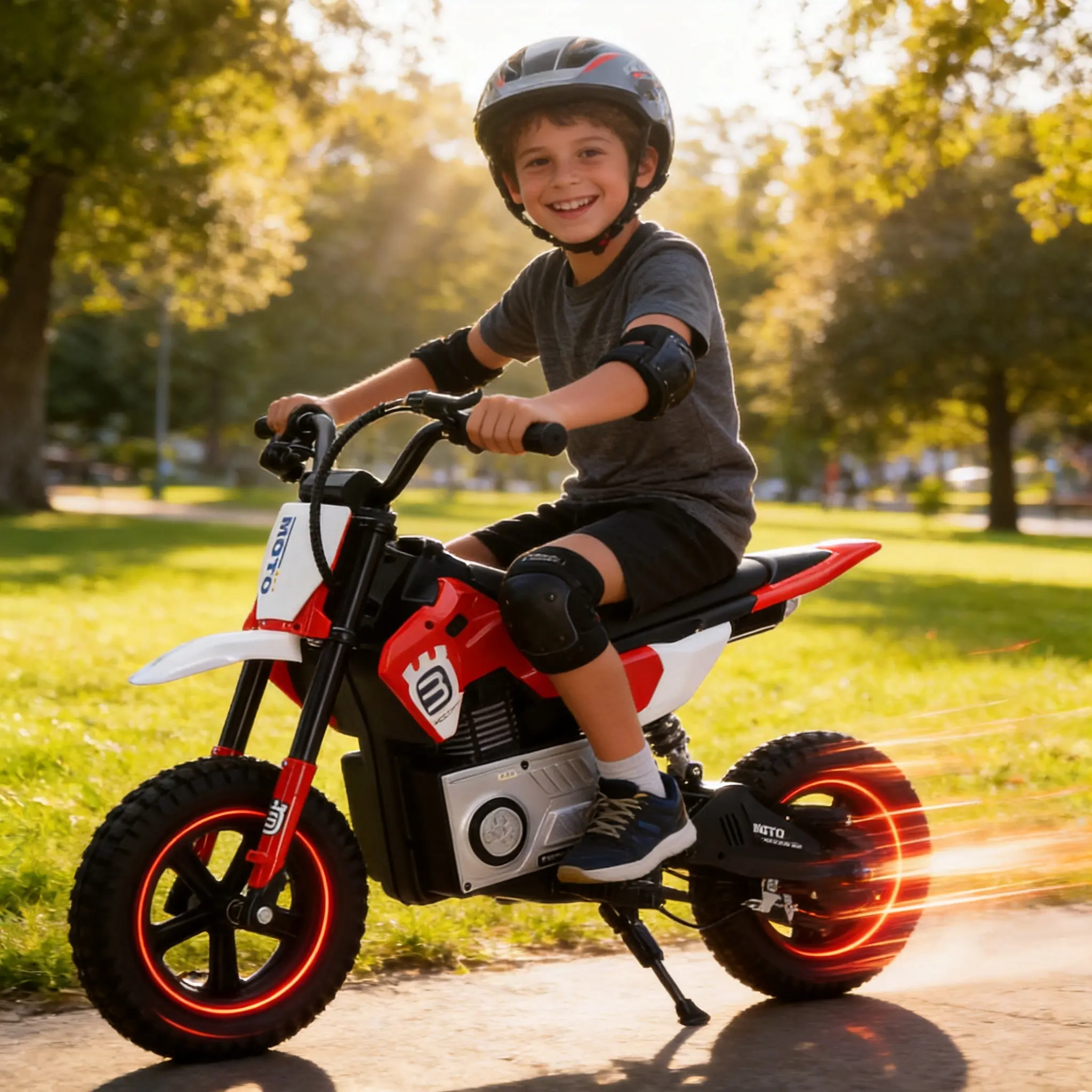 Summervibes Kid's 24V 200W-300W Off-Road Electric Dirt Bike for Ages 10+, Ride-on Toy with 12MPH Max Speed, Brake, Rear Suspension, Rubber Tires, LED Lights, Bluetooth Music, Battery Power Display, Birthday Gift, Boy Gifts