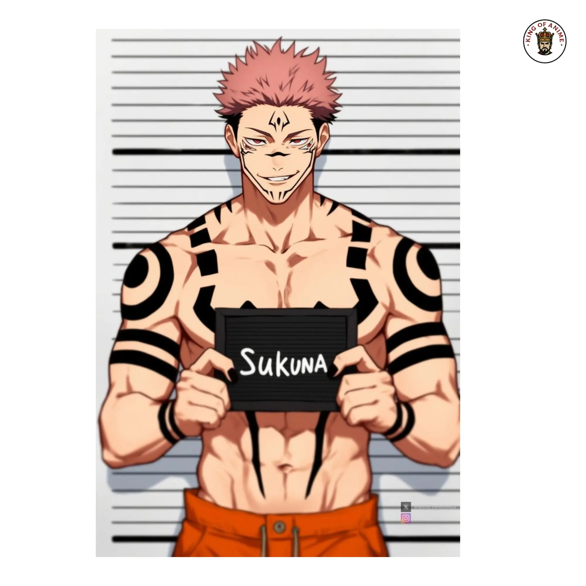 Sukuna Mugshot Sticker, Vinyl Sticker, Jujutsu Kaisen Fanart, Cursed King Anime Design, Funny Criminal Pose, Laptop Decor