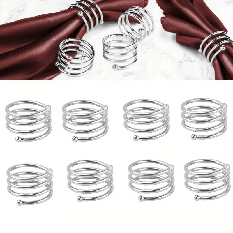 8-Pcs Smooth Shiny Durable Spiral Metal Napkin Ring Set - 1.8in Diameter Reusable Round Serviette Holders for Christmas, Birthday, Home Decor, Easy to Remove for Home Decor Lovers