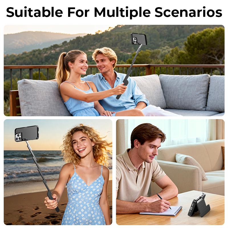 TIDEOK Bluetooth & Extendable Selfie Stick Phone Case for iPhone 13/14/15/16, Shockproof Protection, ABS+Alloy – Handheld for Concerts & Travel