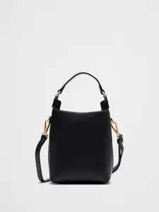 Women Vegan Leather Micro Mini Bucket Crossbody Bag - Black