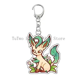 Anime Flower Eevee Espeon Umbreon Vaporeon Sylveon Jolteon Kawaii Cartoon Acrylic Keychain Women Bag Pendant Jewelry Accessories