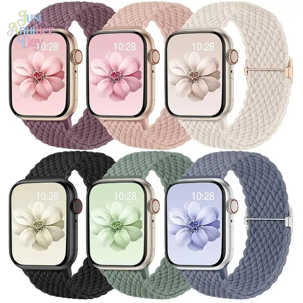 Braided Stretchy Watch Bands – 6-Pack Elastic Adjustable Nylon Sport Straps for Apple Watch, Fits 38–49mm