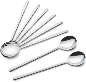 IQCWOOD Spoons, 8 Pieces Korean Spoon, 8.5 Inch Stainless Steel Table Soup Spoons with Long Handles for Home, Kitchen, or Restaurant Flatware Set ZLYSYCM