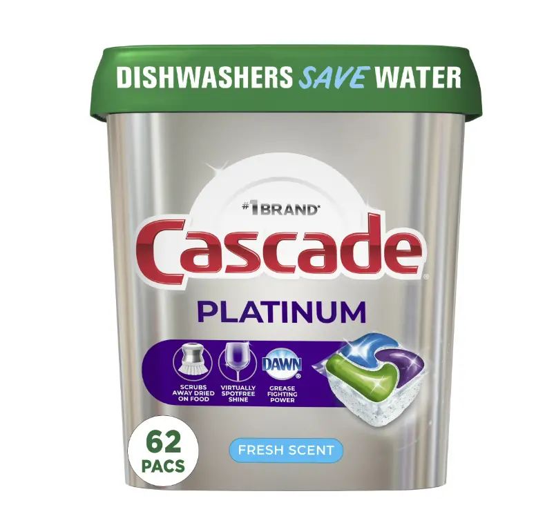Cascade Platinum ActionPacs Dishwasher Detergent, Fresh Scent, 62 Count