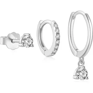 Gold Hoop Earrings Set For Women, 3 Pairs 14K Gold Plated CZ Dangle Cartilage Huggie Small Stud Stack Hypoallergenic Gift Jewelry