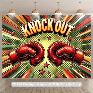 1pc Knockout Boxing Party Backdrop - Red Gloves Comic Explosion Background in Yellow, green, black - Lightweight Polyester Banner for Birthday, Photo Studio, Boxing Decorations - No Electricity Needed Indoor/Outdoor Decoration, Indoor Outdoor Use,