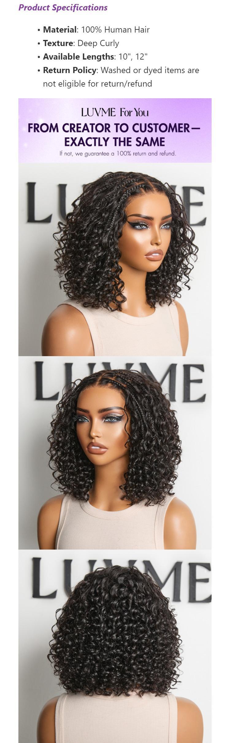 【LIVE】Luvme Boho Braids Deep Curly Glueless 5x5 Closure Pre-Cut Lace Short Curly Human Hair Braided Wig Natural Black
