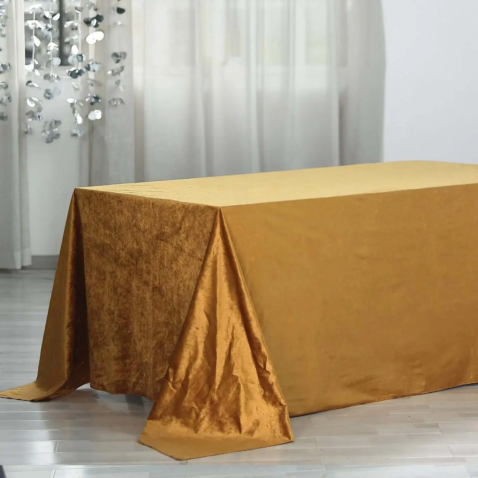 Premium Velvet Rectangle Tablecloth - 90"x156" Gold, Soft-Textured Luxe Seamless Reusable Table Cover, Hand Wash Only, for Hotels, Corporate Events, Weddings