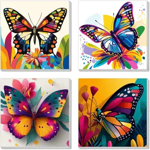4 Pack Framed Canvas Paint by Numbers Kit, DIY Butterfly Painting for Kids Ages 8-12 Girls Beginners, 8x8 Inch