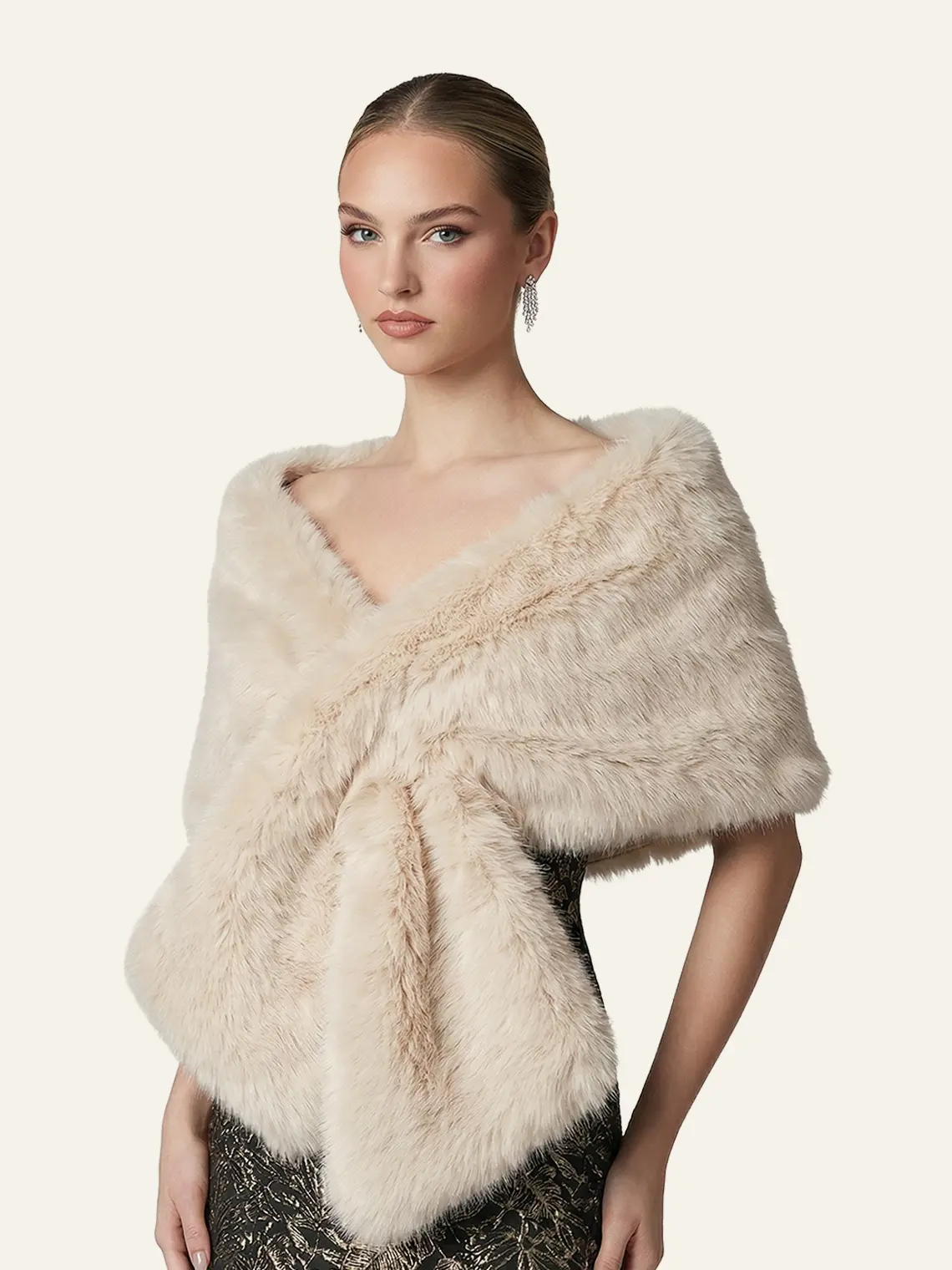 Azazie Plush Faux Fur Cozy Soft Cropped Luxe Winter Bridal Evening Acrylic Shawl