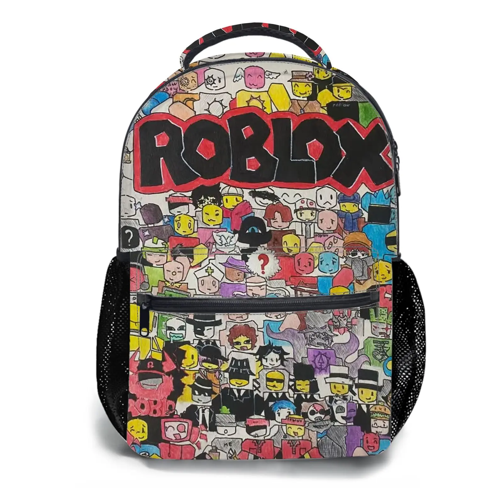 Men's and women's backpacksStudent Schoolbag Childrens Schoolbag High Quality Schoolbag Gift For Anime Roblox Character Pattern Durable Fabric Mesh Side Pockets Kids Teens Daily Use School Travel 1 Piece