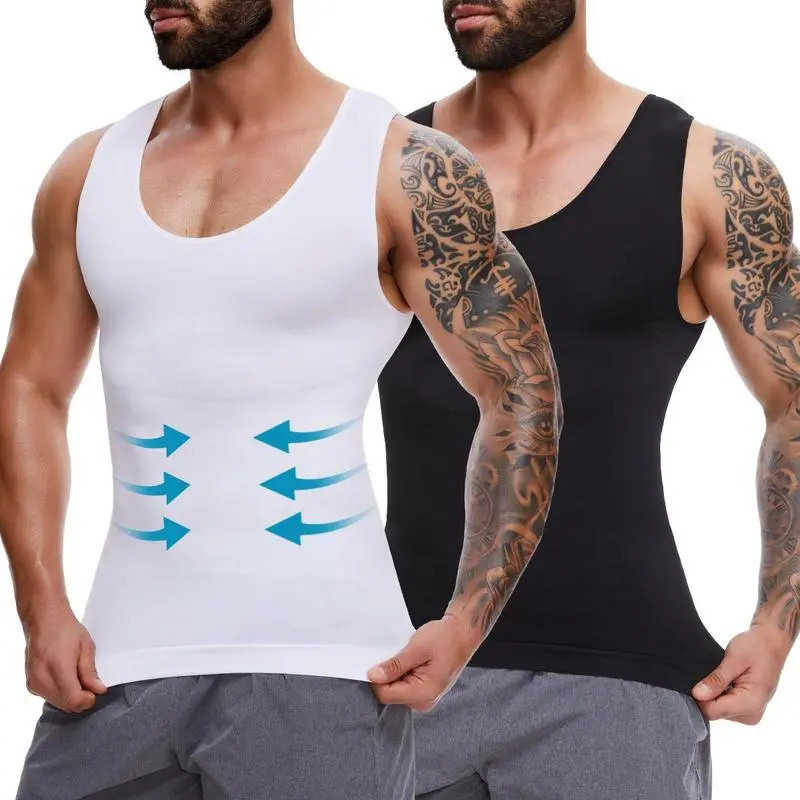 Men's Crew Neck Body Shaper Compression Tank Top - Abdominal Firming Tummy Control Undershirt, Breathable Stretchy Polyester Fabric, Body Contouring Workout Essential, Can Shape Shapewear Tops, Abdominal Firming Solutions