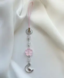 Junbee Studio Handmade Sakura Moon Phone Charm with Metal Accents and Jelly Glass Charms
