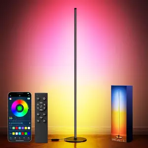 RGB+IC Corner Floor Lamp,Bright LED Tall Modern Floor Lamp with APP and Remote,Ambient Lighting Color Changing Standing Lamps with  Mode and Timing for Living Room,Bedroom,Party