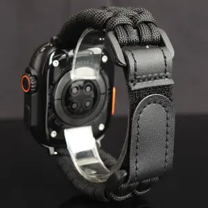 Adjustable Loop Buckle Handwoven Strap for Apple Watch Series 11/10/9/8/7/se/6/5/4 Ultra, Nylon Paracord Band for Men Outdoor Sports