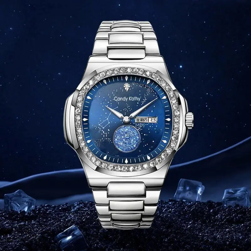 Fashionable business men’s quartz watch with a simulated dial, stylish wristwatch, luminous waterproof design, fashionable square dial, date display, comes with gift box