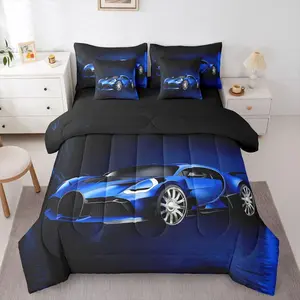 Sports Car 7 Piece Bedding Set Blue Race Car Comforter Set with Sheets for Kids Boys Girls Extreme Sports Theme Bed in a Bag Cool Speed Luxury Car Bed Set with 1 Pillowcase Twin