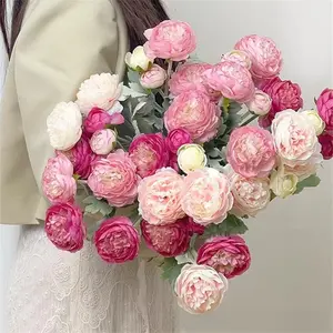 5PCS Artificial Lotus Artificial Flowers, Fake Flower Bouquets for Wedding & Home Decor, Luxury Peony Silk Floral Arrangements Vase Not Included