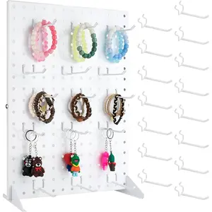 Peg Board Display Stand with 15 Hooks, Tabletop Metal Pegboard Shelf for Craft Shows & Fairs, Retail Stores, Vendors Arts and Crafts Finishing - 17x13Inch & White