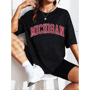 Women's Casual Loose-Fit Letter Print Short Sleeve Round Neck T-Shirt, Summer Fashion Top, Comfortable Home Wear, All Seasons