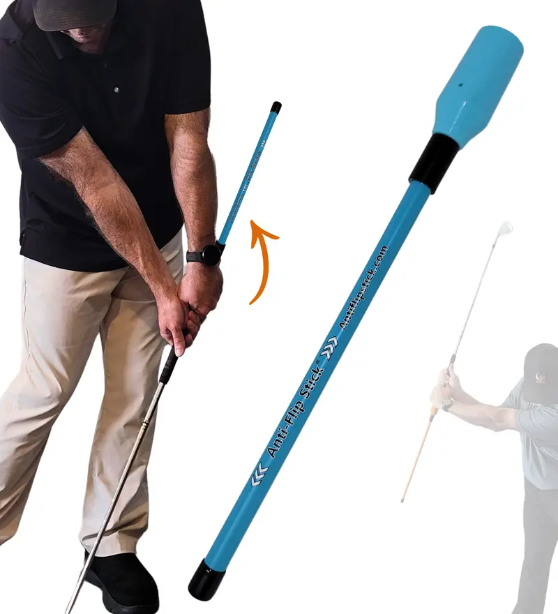 Anti-Flip Stick Golf Training Aid for Small Grips - Teaches Proper Impact & Swing Plane, Reduces Flipping, Streamlined Cap Design (Small Grip Size [Green Cap] - Inner Cap Diameter 0.94" | 14" Length)