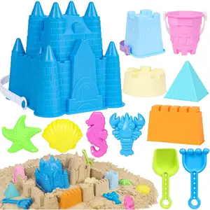 P-TBT064  Beach Toys Sand Toys for Kids, Sand Castle Toys with Castle Bucket, Sand Molds, Shovel and Rake, Sandbox Toy for Toddlers 1-3 4 5 6 7 8 9 10 12, Beach Summer Accessories for Kids