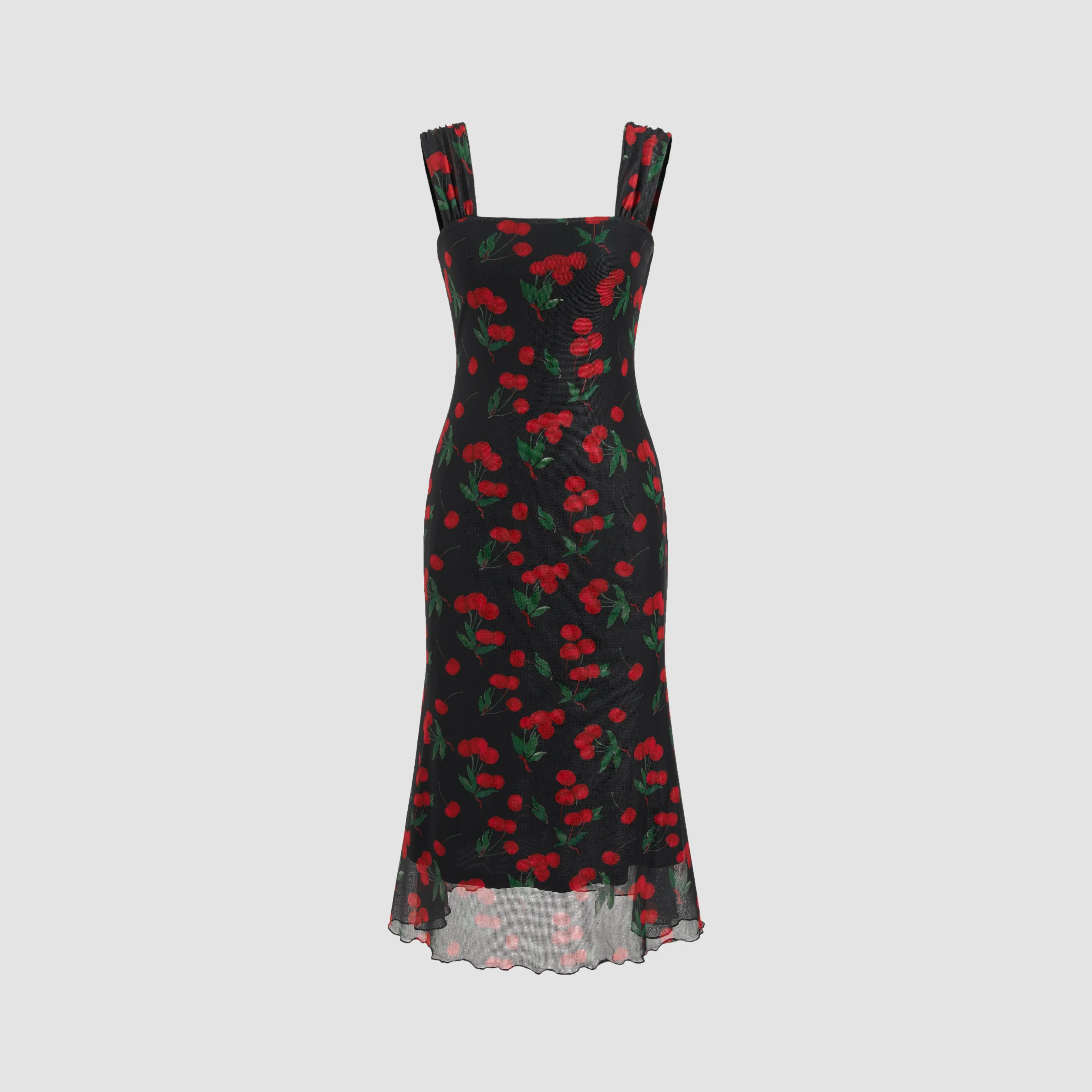 Cider [2 colors, size 0-26] Mesh Square Neck Cherry Lettuce Trim Maxi Dress SummerFinds