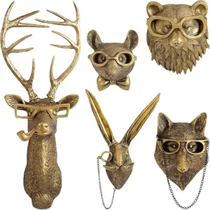 Animal Head Design Wall Decor, 1 Set Faux Deer Head Mount, Resin Animal Head Wall Hanging Decoration for Living Room Bedroom Kitchen, Ornaments, Wall Art Hanging