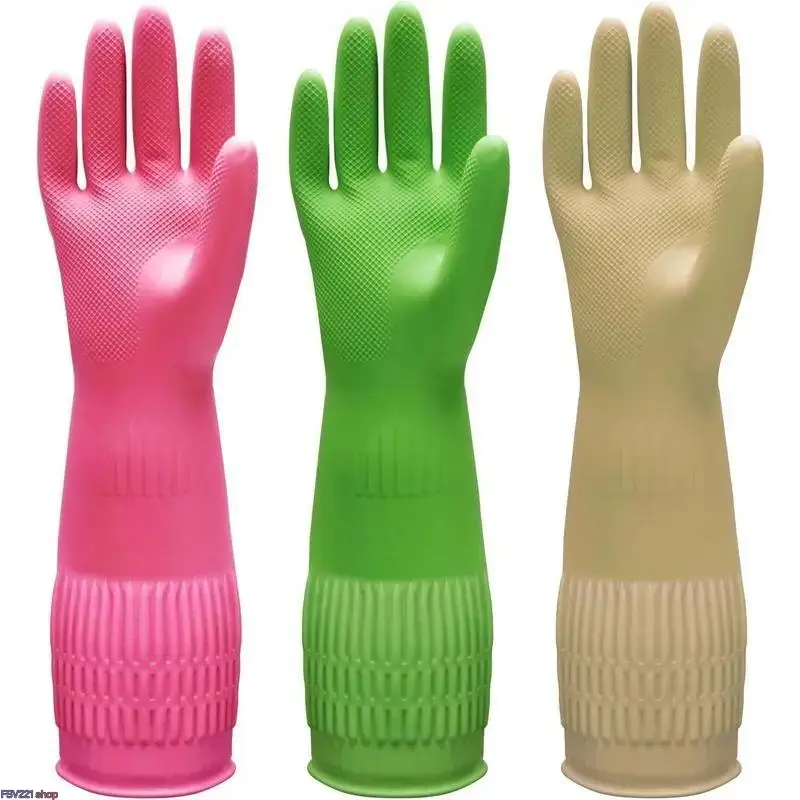 Reusable Cleaning Gloves 3-Pack, Long Cuff Design for Dishwashing, Thick & Durable with a Comfortable Fit and Textured Grip, Household Kitchen Gloves, Kitchen Gloves For Washing Dishes campingessentials