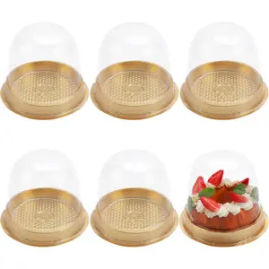 50 Sets Cake Box - Internal Size Diameter 4-3/8 Inch X Height 4-1/8 Inch Clear Plastic Dome Carrier - Single Cake Container (Gold) Candy Box - Home Improvement.
