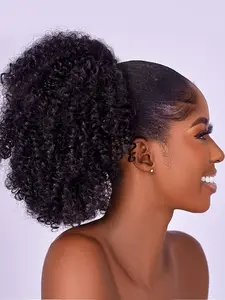 Ponytail Extension 10 Inch Drawstring Ponytail Extension for Women Short Afro Kinkys Curly Extension Hairpieces Updo Hair with Two Clips Synthetic Hair