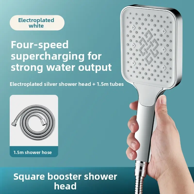 Electroplated white showerhead + 1.5m pipe