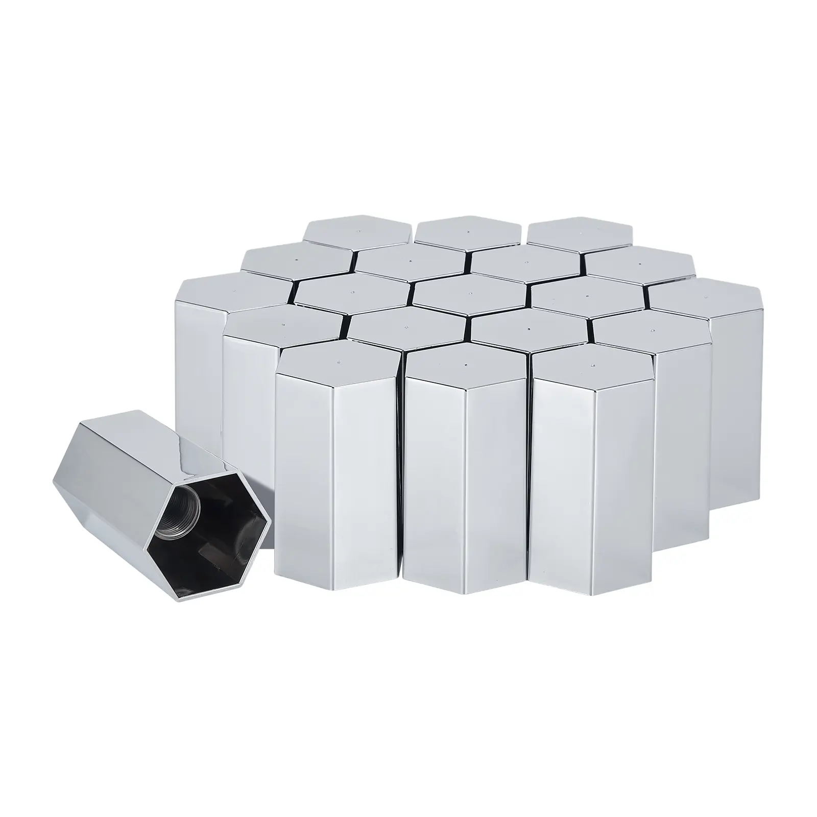 33mm x 3 1/2" Lug Nut Cover ABS Chrome Plastic Rhomboid Nut Cover, Thread-On fit Hub Piloted Wheels, Complete Axle Cover Kits, Lug Nut Covers for Semi Trucks Trailers