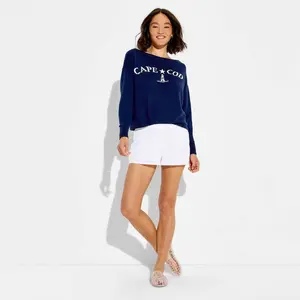 Women's Boat Neck Pullover Sweater - Wild Fable Navy Blue Jacquard XXS