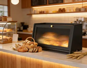 CUGBO Black Bamboo Bread Box for Kitchen Countertop |   Large container with a window and ventilation grilles to keep homemade bread fresh.
