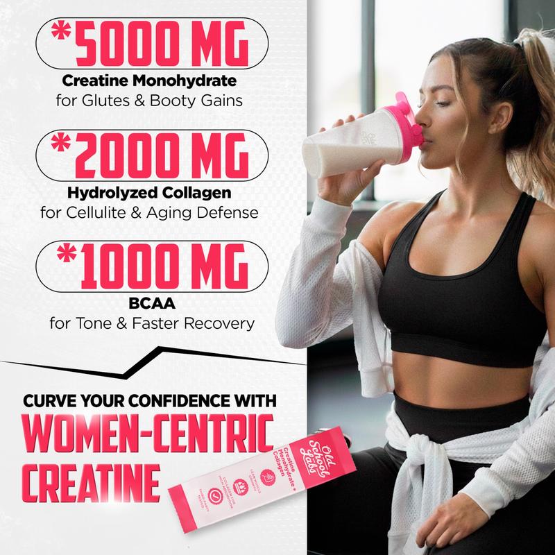 Creatine Stick Packs for Women | 5000mg Creatine Monohydrate, 2000mg Collagen & BCAA 2:1:1