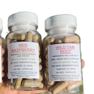 Wild Yam 50 500mg Vegan Capsules or Red Raspberry 50 500mg Vegan Capsules Supplement Vitamin