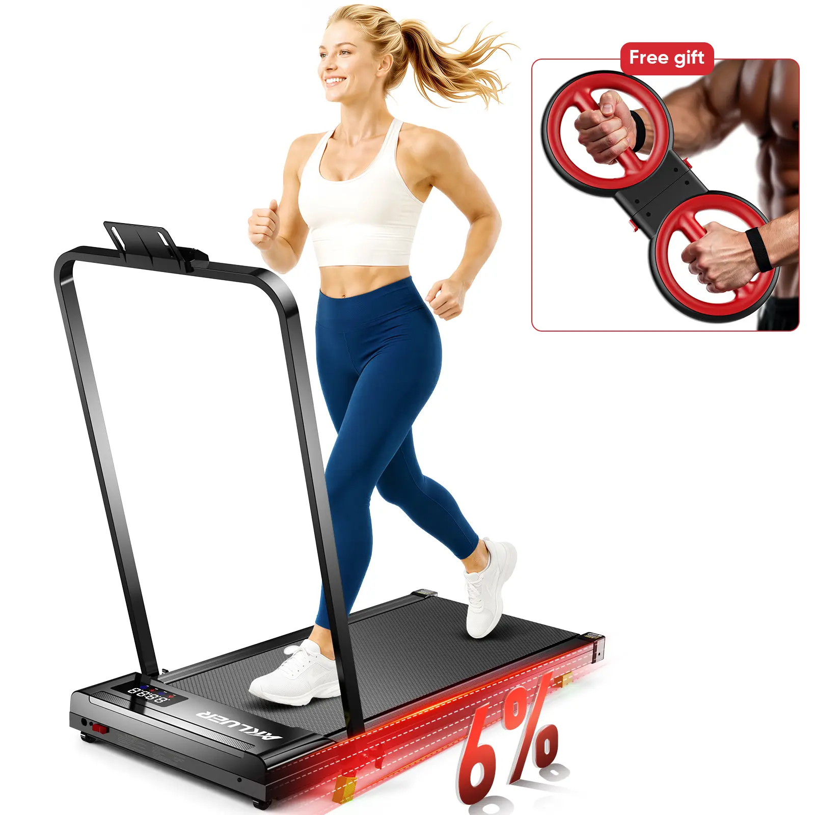 [Free gift Multi‑Function Upper Body Workout Machine] Backtoschool Brushless  Motor Walking Pad with 6% Incline, Under Desk Treadmill for Home, 2.5HP Portable Treadmills with Remote Control, 4 in 1 Incline Treadmill with LED Display