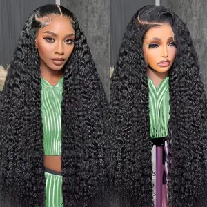 Deep Wave Lace Front Wigs Human Hair 180 Density 13x6 HD Lace Front Wigs Human Hair Pre Plucked Brazilian Curly Wig Wet Wavy  Frontal Wigs for Women Natural Black Deep Wave Wig