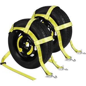 Adjustable Tow Dolly Basket Straps with Swivel J Hook-2 Pack,Car Wheel Strap Tire Bonnet Net Fits 13"-21" Tires Auto Universal Vehicle Car Dolly Ropes Accessories 10,000lbs Break Strength