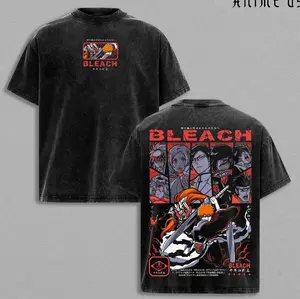 Bleach Ichigo Bankai Rukia Orihime Uryu Chad Renji Anime Shirt Vintage Washed Oversized Tee Graphic Streetwear Heavy Cotton T Shirt Manga Fans Gift Cool Outfit Unisex Style 5PR