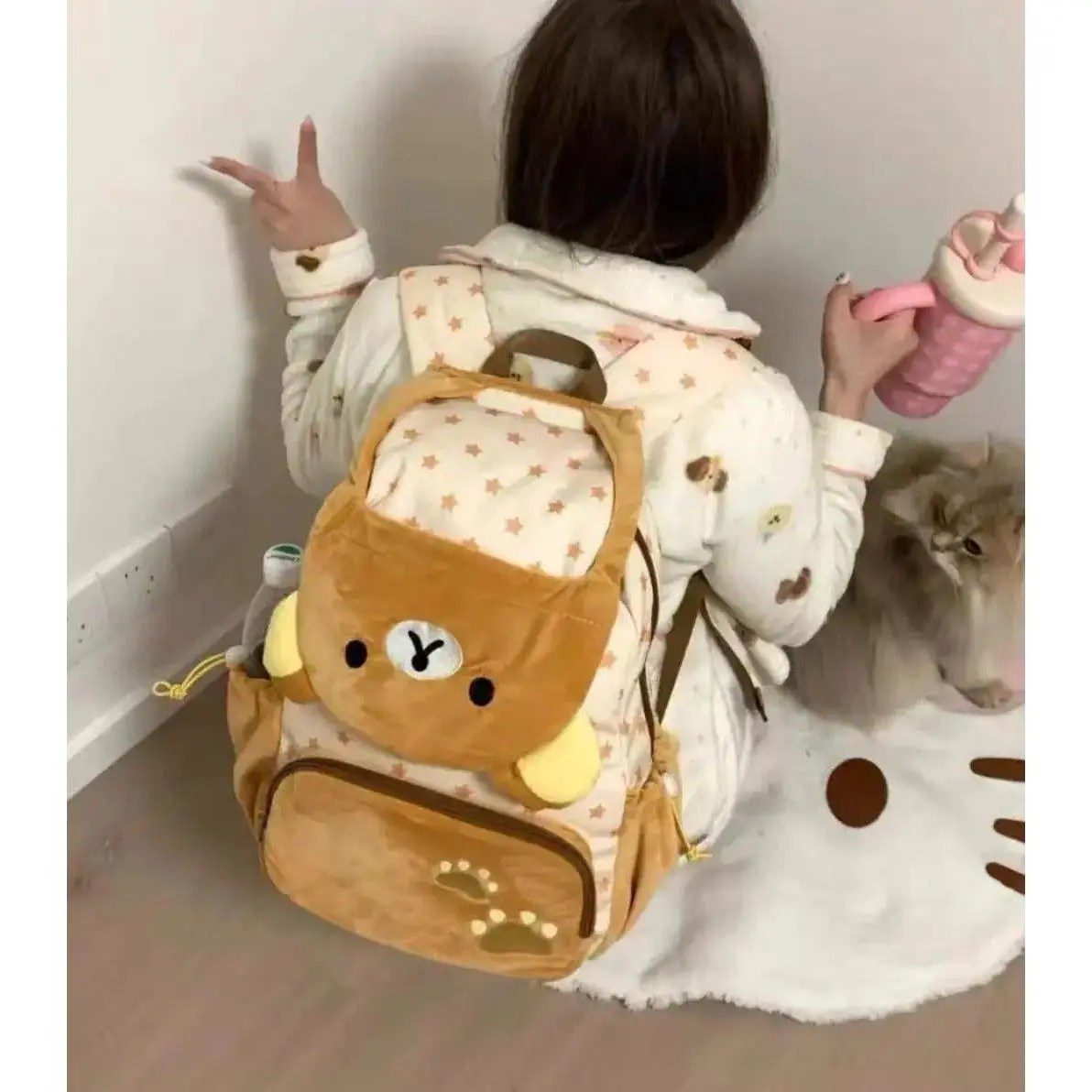 Cute Japanese Rilakkuma Plush Doll Clamshell Backpack Large Capacity School Bag Storage Bag Anime Jk Couple Backpack Gift