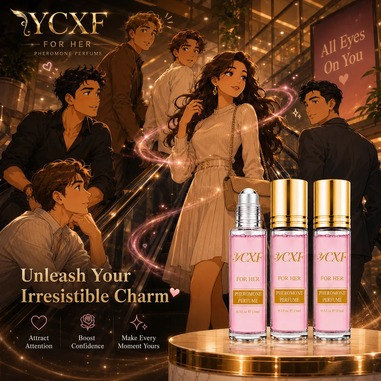 YCXF Pheromone Perfume Oil Cologne Suitable for Him & Her - Alcohol-Free Long-Lasting Perfume, Instant, TSA- Travel Size 15ml, Infused Pheromones for 6-10 Hour Wear