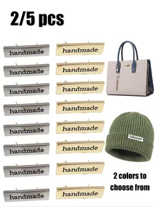 2/5 Pc Handmade Metal Tags With Washers - Rectangular Alloy Crochet Hook Labels For Diy Sewing Crafts | Multipurpose Hand-Stamped Gift Tags For Wallets, Bags, Shoes & Accessories | 2 Colors | Ideal For Diy Enthusiasts, Crafters