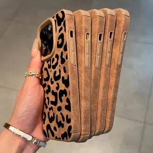 Vintage Leopard Print Matte Faux Leather Phone Case, Minimalist Shockproof Soft Protective Cover with Anti-Scratch & Anti-Drop Protection, Premium Textured Synthetic Leather Case for iPhone 11 12 13 14 15 16 16 Plus 16 Pro 16 Pro Max 17 17 Air 17 Pro 17