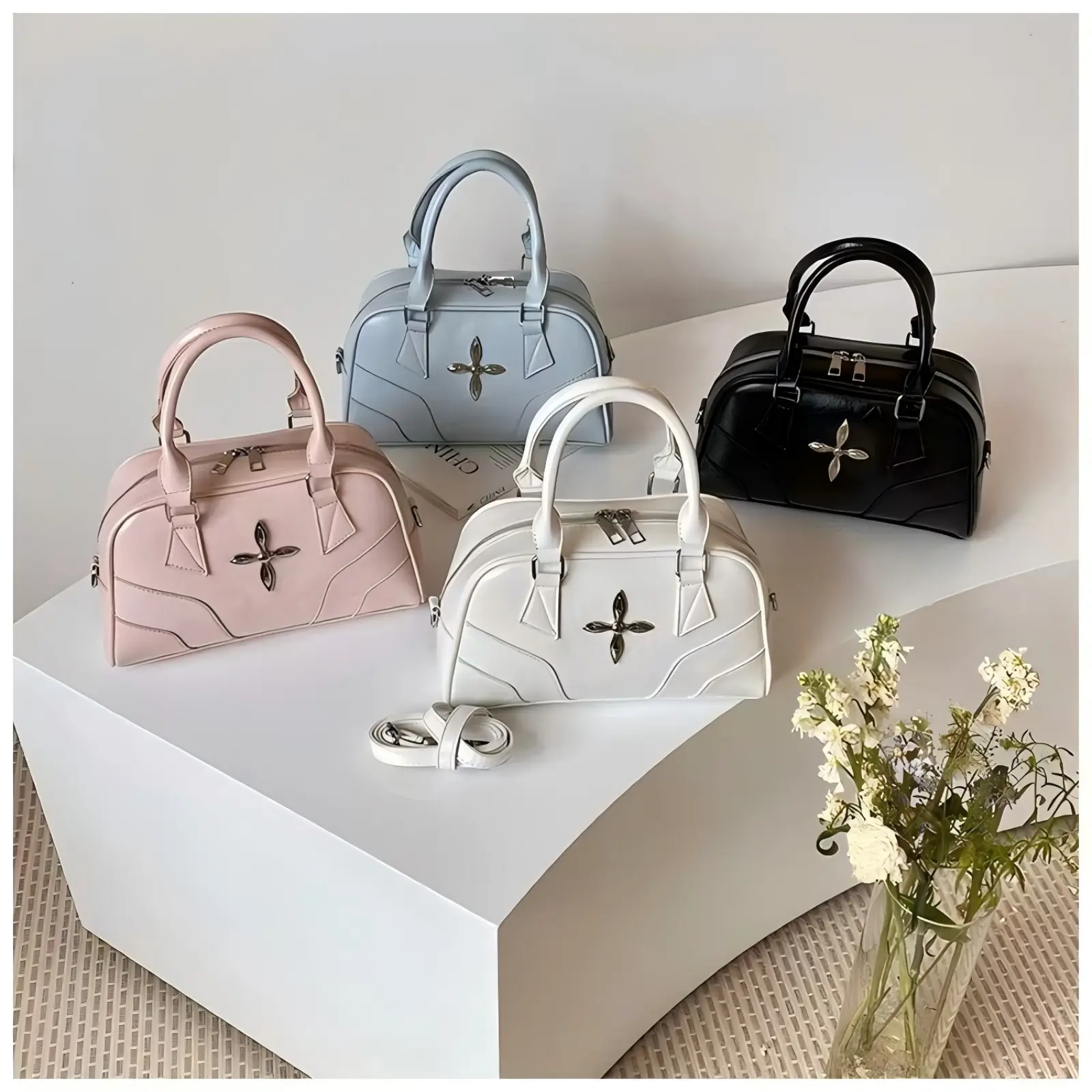 Chic Geometric Cross Motif Handbag for Women, Convertible Crossbody Shoulder Bag with Detachable Strap for Daily Use, Chic Bag, Crossbody Purse Bag